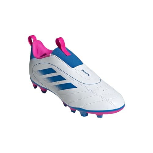 adidas Tênis de futebol unissex infantil Goletto Ix sem cadarço firme, Branco/azul royal/Team Shock