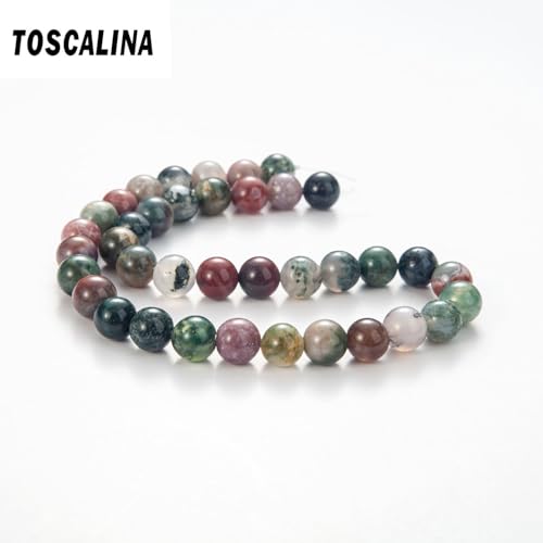 Image of 100Pcs Natural Stone Beads 8mm India Agate Round Gemstone Loose Beads with Elastic Bracelet String for Bracelets Necklace Jewelry Making
