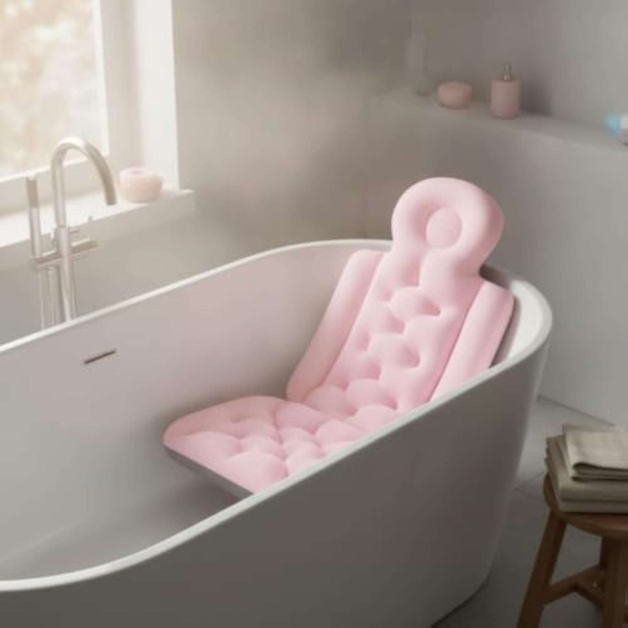 Supportive Full Bath Pillow with Headrest, Quilted Contoured