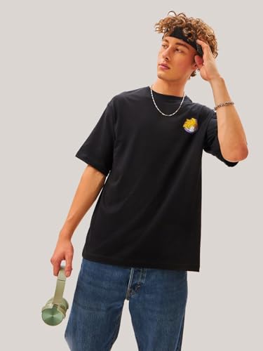 Image of Bewakoof Men's Gohan Graphic Printed 100% Cotton T-Shirt - Oversized Fit, Round Neck, Half Sleeves
