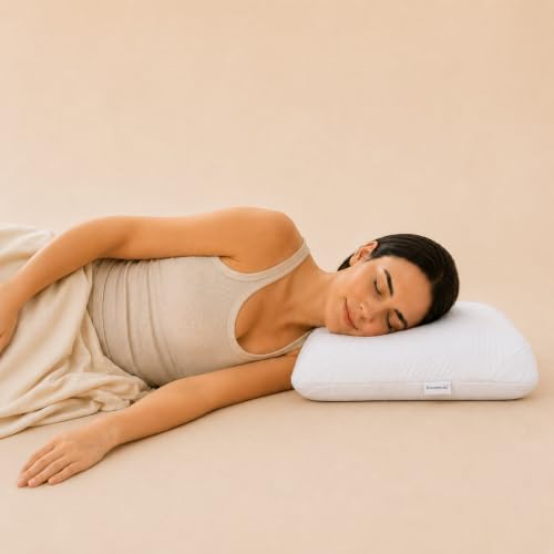 Image of kasiemobi Standard 100% Latex Pincore Pillow with Knitted Zipper Cover | Natural Latex Fill, Knitted Fabric Zipper Cover | Sleeping, Head and Neck Support | White Color, Unisex Use