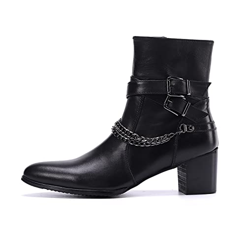 Santimon Mens Casual Dress Western Chelsea Boots - Genuine Leather Ankle Cowboy Boots with Zipper & Buckles for Prom Ballroom Party Disco Wedding2