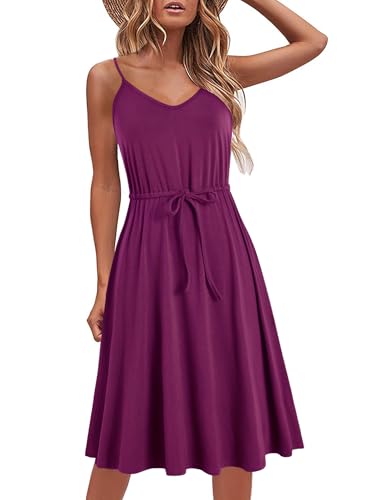 Image of BARASA Sundresses for Women Summer Sleeveless V Neck Spaghetti Strap A Line Wedding Guest Petite Dresses with Pockets D826