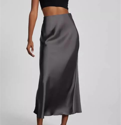 Women's Elegant High Waist Satin Long Skirts Summer Solid Color Vacation Beach Casual Skirt3