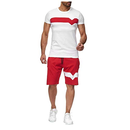 Homme Ensemble Survetement Été Casual T-Shirts À Manches Courtes + Jogging Gym Running Sports Shorts Bermudas Deux-Pièces Set Grande Taille