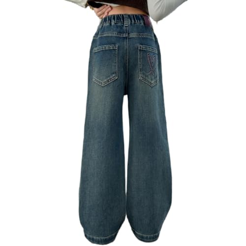Kids Girls Jeans Washed Elastic Waist Baggy Wide Leg Jeans Size 4-14 Years2