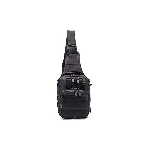 77Mall Sling Bag Tactical Backpack Outdoor Shoulder Bag Satchel Chest Packs Daypacks for Smart Phone Climbing Camping Cycling Hiking (Black) Cover