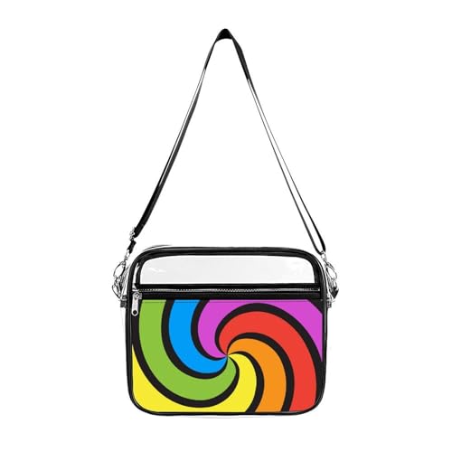 Rainbow Swirl Large Crossbody Bag Clear Stadium Bag Anti-Theft Side Shoulder Bags Messenger Bag with 2 Compartments