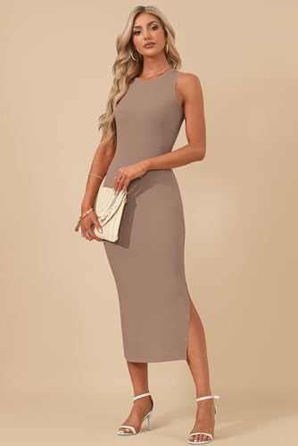 Image of AUSELILY Womens Summer Bodycon Dresses 2026 Basic Casual Sleeveless Knit Tank Midi Dress