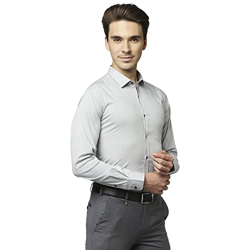 Image of Park Avenue Men's Cotton Blend Stripe Pattern Slim Fit Semi Cutaway Collar Full Sleeve Formal Shirt