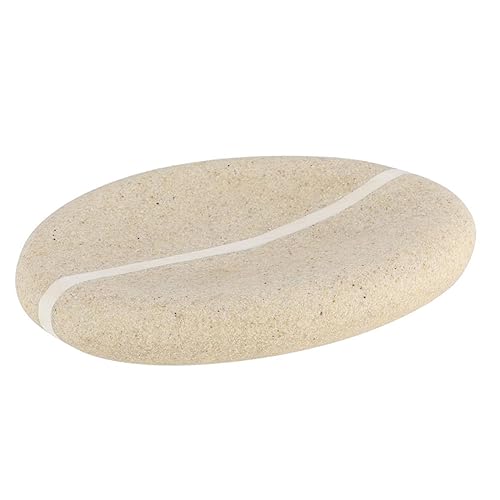 TENDANCE - Porte Savon Ovale Polyrésine Effet Pierre - Naturel - Salle de Bain - Accessoire Salle de Bain à Poser