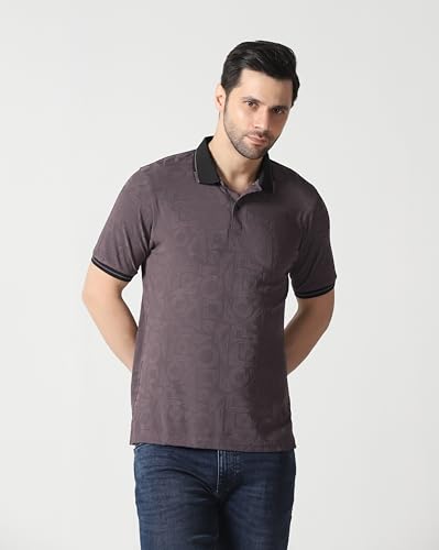 Image of TOPLOT Men's Premium Jacquard Polo T-Shirt | Geometric Textured Design | Contrast Collar & Cuffs | Soft Breathable | Perfect for Office & Casual Wear | Available in Pack of 2 (5281)