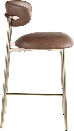 Meridian Furniture 995Brown-C Lupita Collection Moderno Butaco Contemporáneo con Asiento de Cuero Vegano Suave, Estructura Metálica Dorado Cepillado, 20.5" Ancho x 19" Profundidad x 36" Alto, Marrón, Juego de 2 miniatura 6