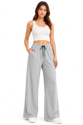 Image of Women's Cotton Wide Leg Track Pants | High Waist Palazzo Trousers with Elastic Drawstring