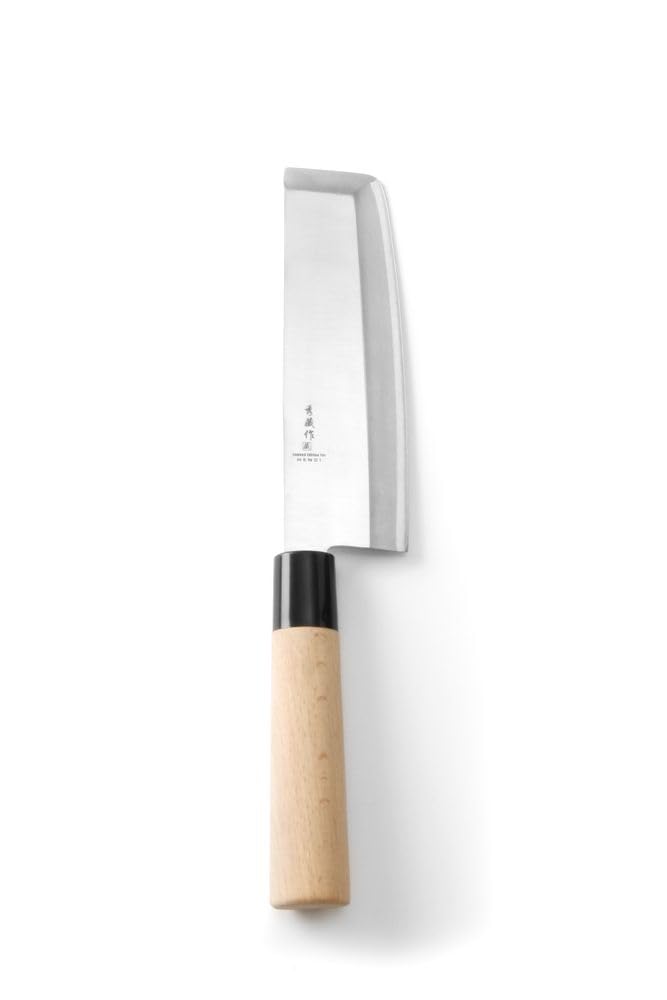 HENDI Messer Nakiri, mit Holzgriff, Japanische Messer, Küchenmesser, Messer, Deutscher Stahl X50CrMoV15, Klinge: 180mm, Länge: 325mm