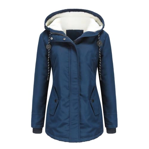 YYNUDA Damen Winterparka Dicker Warm Lang Wintermantel mit Fellkapuze Winter Jacke Outdoor Jacke für Winter Navy blau L