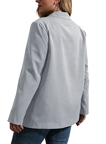 Womens Plus Size Casual Blazer Jackets Long Sleeve Open Front Buttons Work Office Lapel Blazers with Pockets 00-Grey3