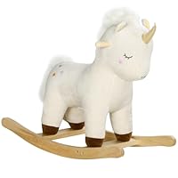 AIYAPLAY Rocking Horse, Kids Ride On Horse with Unicorn Design, Sounds, Plush Ride On Toy for Ages 2-4 Years, White