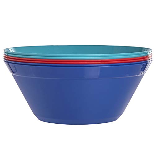 Newport 10-inch Plastic Salad and Snack Bowls | set of 6 in 3 Basic Colors