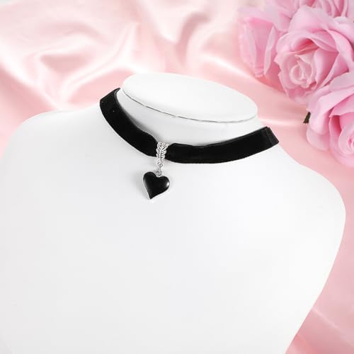Telooco Gothic Halsband Damen Vintage Herz Trachtenkette Damen Verstellbare Samt Halskette mit Herzanhänger 90er Jahre Klassische Herz Halskette Valentinstag Halloween Schmuck (Schwarz Herz)