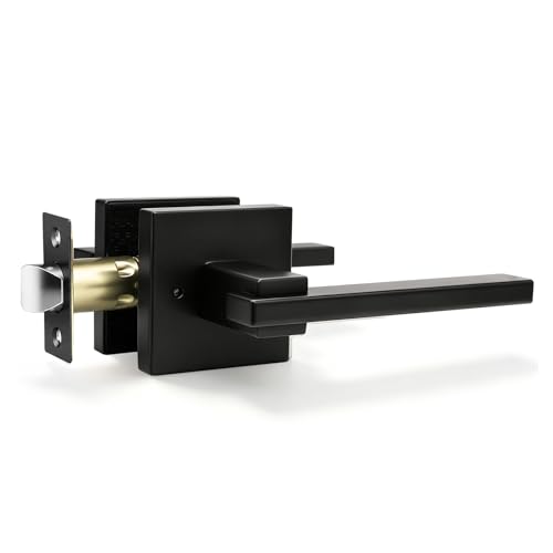 Image of Orger 1 Pack Privacy Door Handle Matte Black Keyless Interior Door Lock for Bed and Bath, Modern Style Door Handle with Square Rose Reversible for Left & Right, Stainless Steel Door Lever Handle