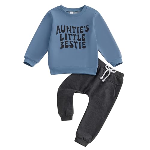 Aunties Bestie Baby Clothes Toddler Boy Fall Winter Outfit 2 Piece Sweatsuit Long Sleeve Sweatshirt And Pants Set