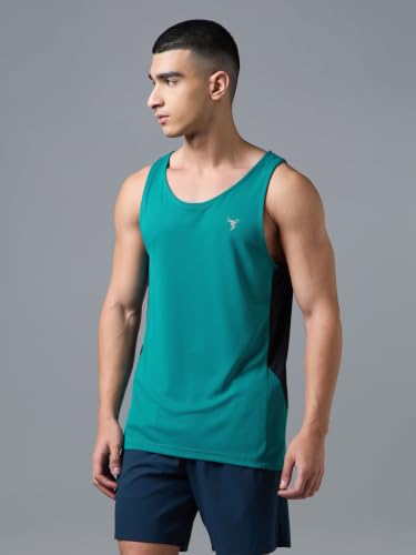 Image of TECHNOSPORT Men's Solid Slim Fit Scoop Neck Sports Innerwear Vest with TECHNOCOOL+ Quick Dry Anti Odour Anti Microbial 2 Way Stretch Soft & Smooth Activewear