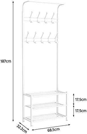 costoffs Metal Coat Rack Stand with 18 Hooks, White Coat Rack with Shoe Storage Shelves for Entryway, Hallway & Living Room