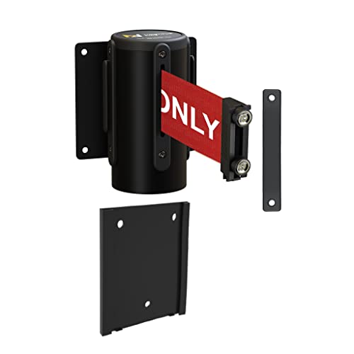 Montour Line WM115 Wall Mounted Retractable Belt Barrier with Magnetic Belt End, Removable Mount, Black Casing (11 ft Red with