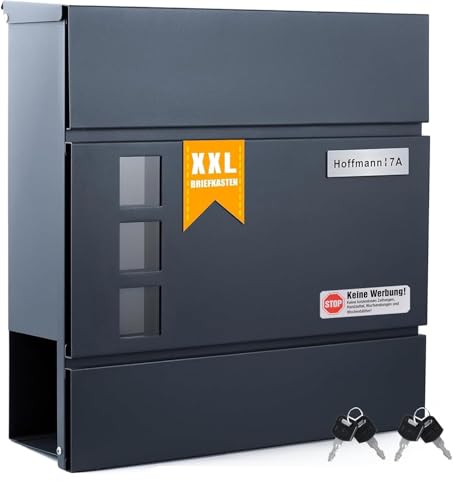 Zedelmaier XXL Personalisiert Briefkasten mit Edelstahl Namensschild Wandbriefkasten Postkasten C4 Briefkästen mit Zeitungsfach inkl. 4 Schlüsseln und Schloss Mailbox Groß Anthrazit 10,5 x 37 x 37 Zedelmaier XXL Personalisiert Briefkasten mit Edelstahl Namensschild Wandbriefkasten Postkasten C4 Briefkästen mit Zeitungsfach inkl. 4 Schlüsseln und Schloss Mailbox Groß Anthrazit 10,5 x 37 x 37