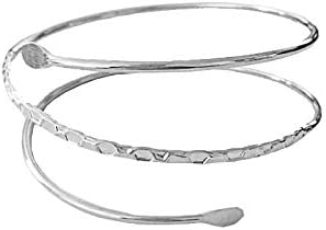 HUNO Minimalist Metal Punk Spiral Coil Upper Arm Cuff Open Arm Bracelet Armlet Adjustable Hammered Wrap Armband Bangle for Women-2pcs silver - Image 3