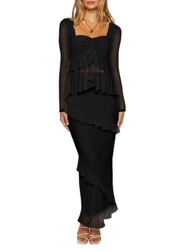 Lrady Women's Two Piece Skirt Sets Elegant Wedding Guest Long