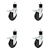 Hard Rubber Swivel Expanding Stem Caster Set of 4 w/5" x 1.25" Black Wheels and 1-7/8" Stems - Includes 4 with Total Lock Brakes - 1200 lbs Total Capacity - Service Caster Brand