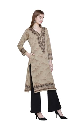Image of REBECCA Women's Winter Woolen Kurti Jacquard Straight Fit Ethnic Wear with 2 Side Pockets