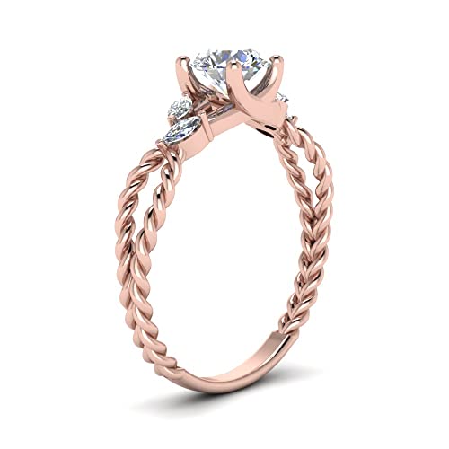 Image of Choose Your Gemstone Braided Diamond CZ Engagement Ring Rose Gold Plated Round Shape Split Shank Engagement Ring Matching Jewelry Wedding Jewelry Easy to Wear Gifts US Size 4 to 12