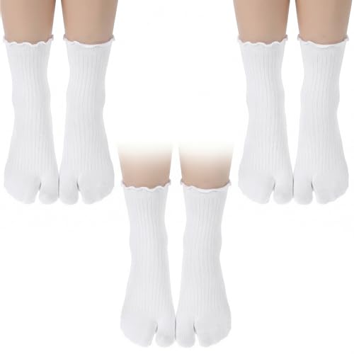 Classicseali 3 Pairs Tabi Socks Women Soft Flip Flops Socks for Women Mid-Calf White Split Toe Sock for Men Woman Unisex Suitable for All Kinds of Shoes White
