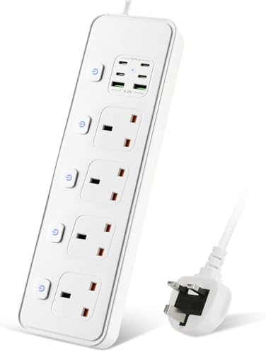 East Tim 3 Meter Extension Lead with USB, Multi Plug Power Strip, 4 Way ...