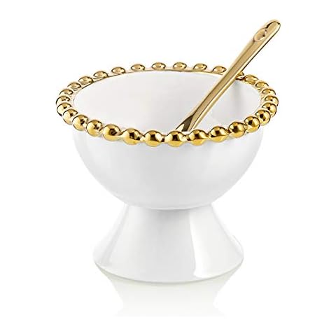 Classic Touch Decorium Porcelain White Dessert Cups with Gold Beaded Edge-Set of 4-Measures: 4.5" D Cover