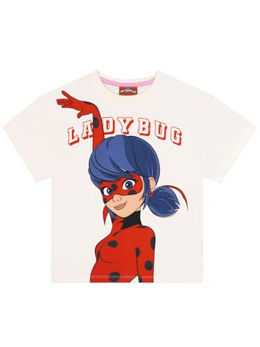 Miraculous Girls Tshirt Marinette Kids T Shirt Kids Clothes with Glitter Short Sleeve Girls T-Shirts Age 5-6 Years Beige