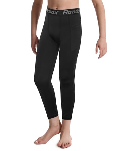 Roadbox Boys Compression Pants, Youth Athletic Sports Legging with Pocket, Base Layer Tights for Kids Running Football3