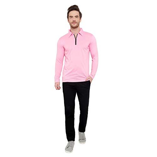 Image of Men's Cotton Blend Full Sleeve Zip Neck Polo T-Shirt (Pack of 1)