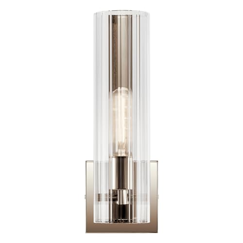 Image of Kichler Jemsa 1 Light Wall Sconce, Modern Light with Clear Fluted Glass in Polished Nickel for Bathroom, Powder Room, Sides of Fireplace, Down a Hallway, Kitchen, or Bedroom (14 inch x 4.75 inch), 55165PN