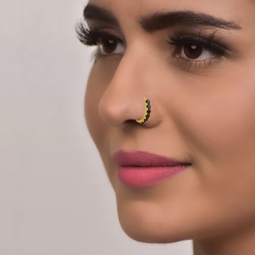 Image of VAMA FASHIONS Silver Gold Rosegold Crystal Stone Piercing Ring Nose Pin Pierced Hole Type Nosepin for Women & Girls