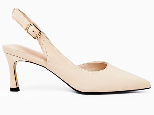 Image of Womens Slingback Heels Low Kitten Pumps Pointed Toe Stiletto Elegant Office Dress Shoes
