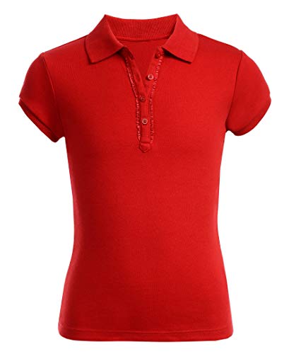 Nautica Girls' Little School Uniform Short Sleeve Polo with Ruffle Placket, Red, 5