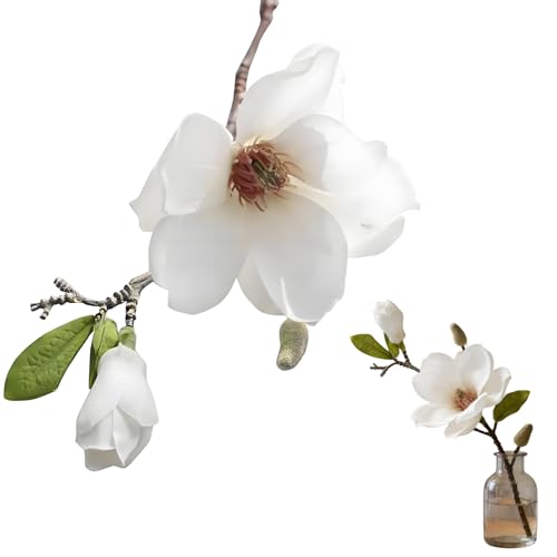 Tiosen White Artificial Magnolia Silk Flower for Home Wedding Garden Decor Single Stem for Vase Table Arrangement