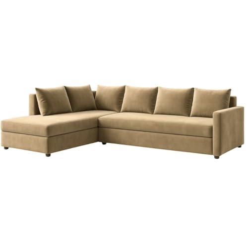 Image of FURNY Gloria 6 Seater Fabric LHS L Shape Sofa Set (Beige) Premium Velvet Finish | Durable Comfort | Ideal for Living Room