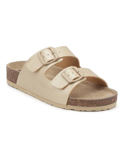 Image of HF JOURNEY Women's Cork Footbed Sandal,Slip On Entry,(Size 36-41) PU, Casual Lounging Slipper, EVA Sole, Flat Heel, Amelia 2.0