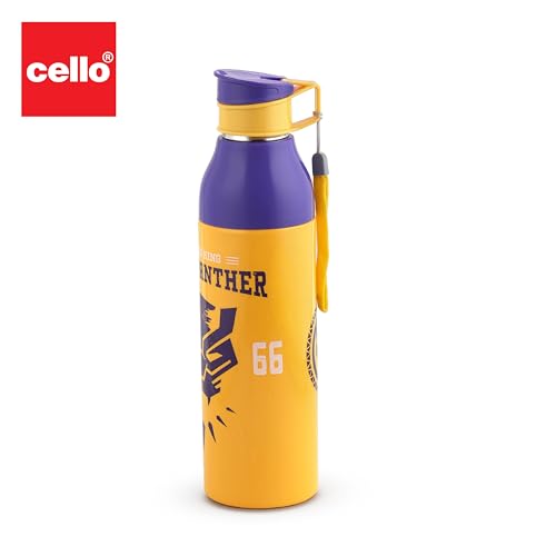 Image of CELLO Puro Steel-X Legend 900 Insulated Water Bottle 900 ml Yellow | 3D Touch & Feel Super Heroes Design, Lightweight Leakproof Easy Sip Flip Cap Insulated Water Bottle For School Kids Office & Travel