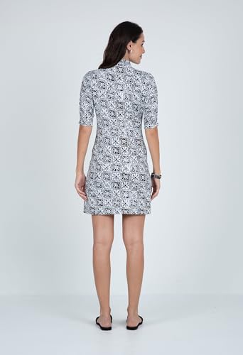 IBKUL Athleisure Wear Sun Protective UPF 50+ Icefil Cooling Kathy Print Ruched Elbow Length Sleeve Dress 408714